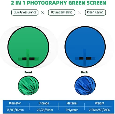 【Frissített】 Hordozható Webkamera, 110cm Összecsukható Zöld Háttér 2-in-1 Zöld, Kék Képernyő Video Chat, Zoom, Zöld Képernyő