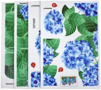 Maydahui Kék Hortenzia Virág Fali Matricák Zöld Levél s Virág falmatrica (21.6 H x 35,4 W) Cserélhető Meghámozzuk, majd Bottal