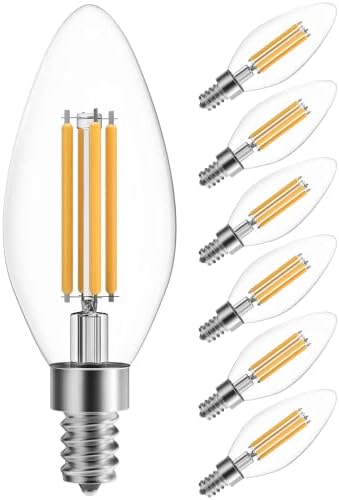SHINESTAR 6-Pack LED Gyertyatartót Izzók, 60 Watt Egyenértékű, Meleg Fehér, 2700K, E12 Gyertya Izzók, Szabályozható