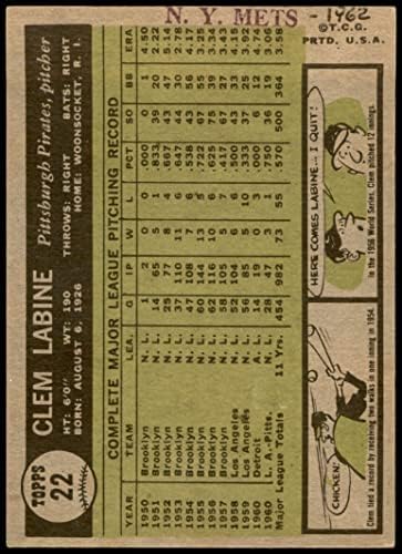 1961 Topps 22 Clem Labine Pittsburgh Pirates (Baseball Kártya) JÓ Kalózok