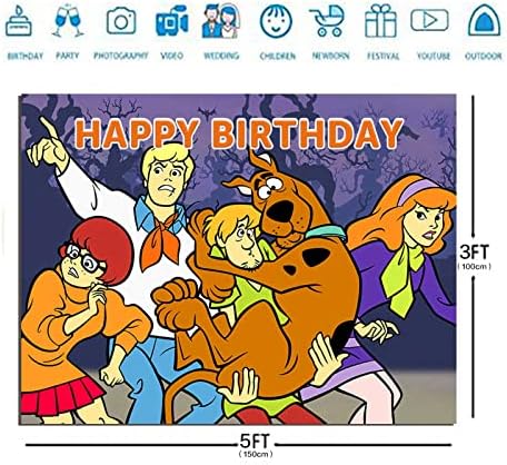 Rajzfilm-Mi ez az Új Scooby Doo Fotózás Háttér 5x3ft Gyerekeknek Scooby Téma Boldog Szülinapi Party Kellékek Torta Asztal