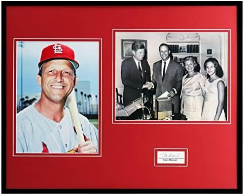 Stan Musial Aláírt Keretes 16x20 Fotó Meghatározott PSA/DNS Bíborosok w/JFK - Dedikált MLB Fotók