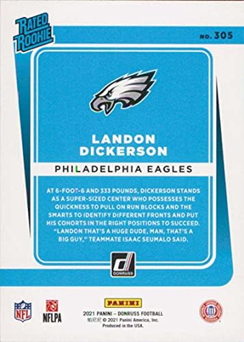 2021 Donruss 305 Landon Dickerson Philadelphia Eagles Névleges Újoncok NFL Labdarúgó-Kártya (RC - Újonc Kártya) NM-MT