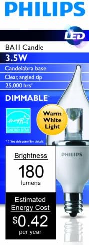 Philips 427781 3.5-watt Hajlított Tipp Gyertya, 2700K, LED Izzó a Gyertyatartót Bázis, Szabályozható, Meleg, Fehér