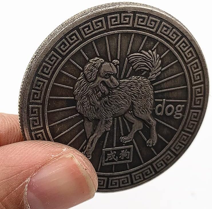 A Kínai Zodiákus Állat Kutya Réz Régi Antik Ezüst Emlékérme Gyűjtemény Réz Érme Bagua Idő Érmék
