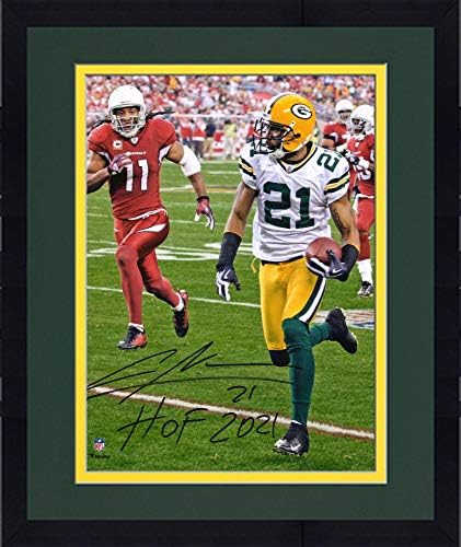 Keretes Charles Woodson Green Bay Packers Dedikált 8 x 10 Interception Vissza a Fénykép, a HOF 2021 Felirat, - Dedikált NFL-Fotók