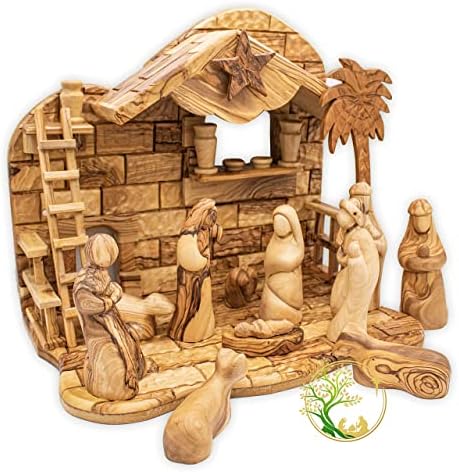 Karácsonyi Betlehemes Set - Rusztikus Fa Kézzel Faragott Olíva Fa Betlehem a Szent Föld Alatt karácsonyfa Otthoni Dekoráció