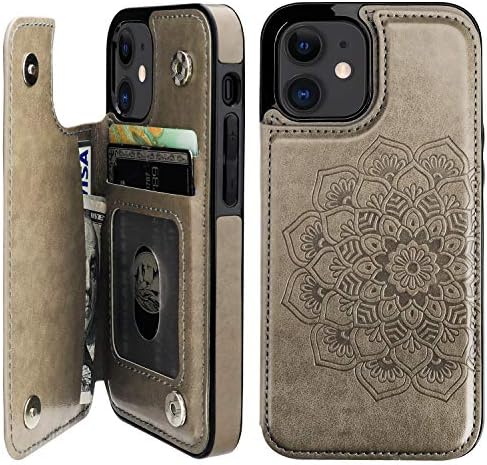 Vaburs Kompatibilis az iPhone Mini Case 12 Tárca a Kártya Birtokosa,Dombornyomott Mandala Minta Virág PU Bőr Dupla Mágneses