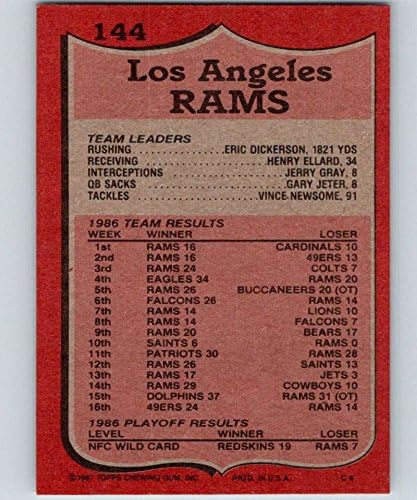 1987 Topps 144 Eric Dickerson Los Angeles Rams TL