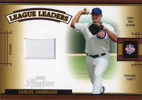Carlos Zambrano játékos kopott jersey-i javítás baseball kártya (Chicago Cubs) 2005 Rájátszás Prestige Liga Vezetői LLS9