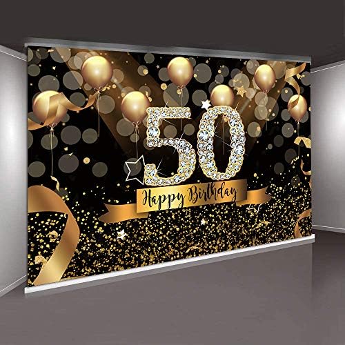 Sensfun 10x8ft Boldog 50 Születésnapi Party Fotózás Hátteret, Csillogó Fekete-Arany Lufi Hátteret Nő Mesés 50 Bday Parti