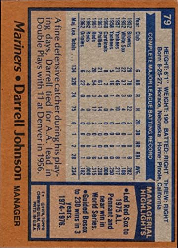 1978 Topps 79 Darrell Johnson Seattle Mariners (Baseball Kártya) NM/MT Mariners