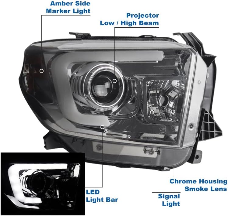 ZMAUTOPARTS LED Cső Vetítő Fényszórók Lámpák Füst w/6.25 Kék DRL Kompatibilis 2014-2021 Toyota Tundra Pickup