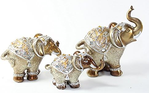 3 Arany, Réz Feng Shui Elegáns Indiai Elefánt Család, Törzs Szobrok Vagyon Szerencsés Figura lakberendezés Ajándék