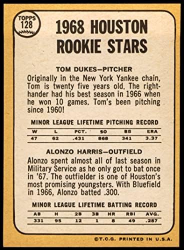 1968 Topps 128 Egy Astros Újoncok Tom Dukes/Alonzo Harris Houston Astros (Baseball Kártya) (Vissza az Arany Színű) NM/MT+
