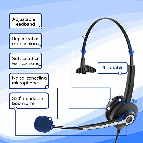 Voistek Telefon Fülhallgató Mikrofonnal, valamint Mikrofon zajszűrő, FÁK Gyorsan húzza ki, Vezetékes Telefon, Fülhallgató