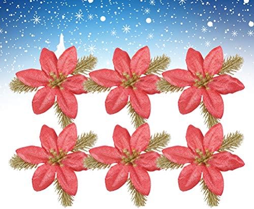 Abaodam 6db Piros karácsonyfa Koszorú Dekoratív, a Virágot Csillogó Szimulálni Virág Díszek Törékeny Levelek, Virágok, Karácsonyi