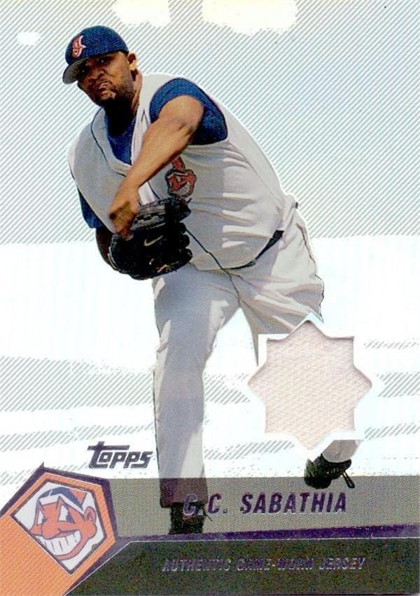 CC Sabathia játékos kopott jersey-i javítás baseball kártya (Cleveland indians) 2004 Topps Refraktor CS - MLB Meccset Használt
