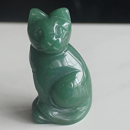 2 Kézzel Faragott Vegyes Drágakő, Kristály macska Állat Figura Állat Faragás (Zöld Aventurine)